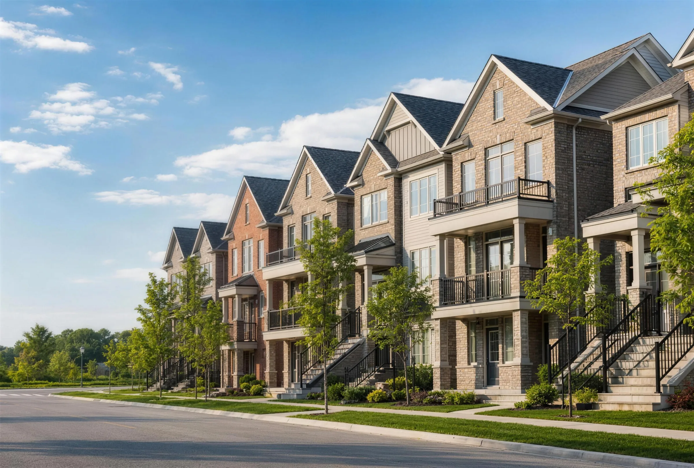 A row of new townhouses in a Brampton neighbourhood